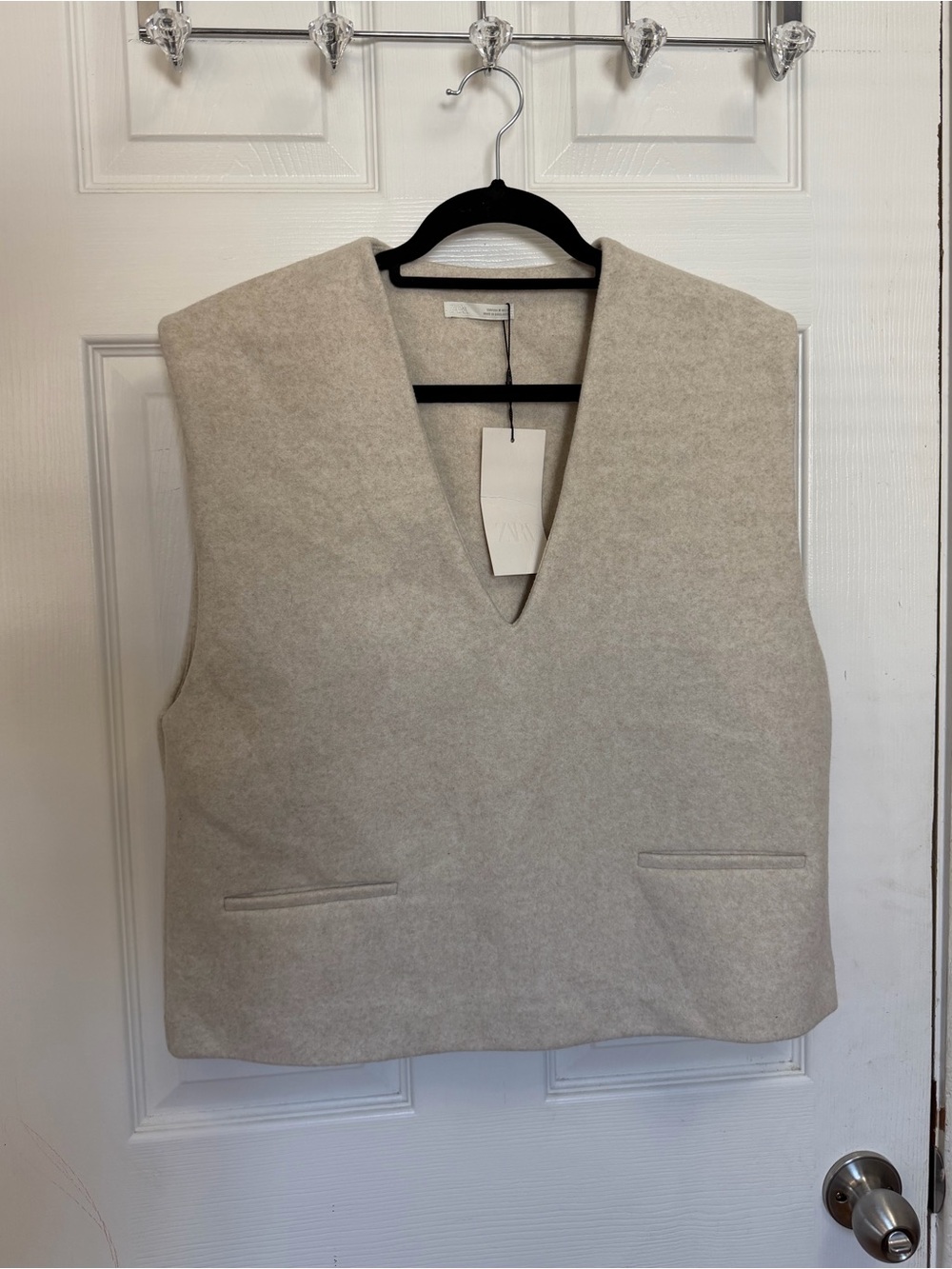 Zara - V-Neck Wool-Blend Vest in Light Beige (brand new)